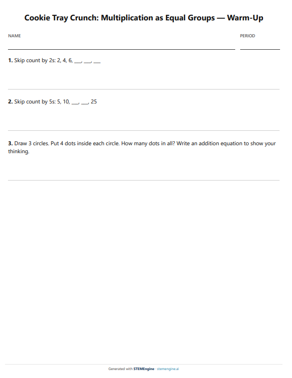 Grade 3 multiplication warm-up on equal groups